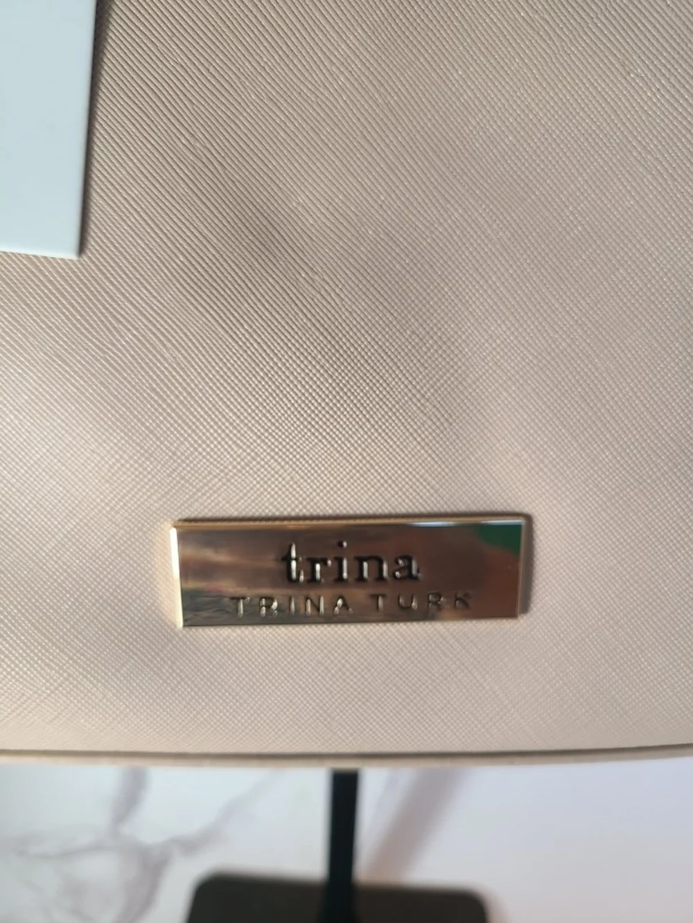 Trina Turk Neutral Beige Saffiano Leather Satchel with Gold Hardware